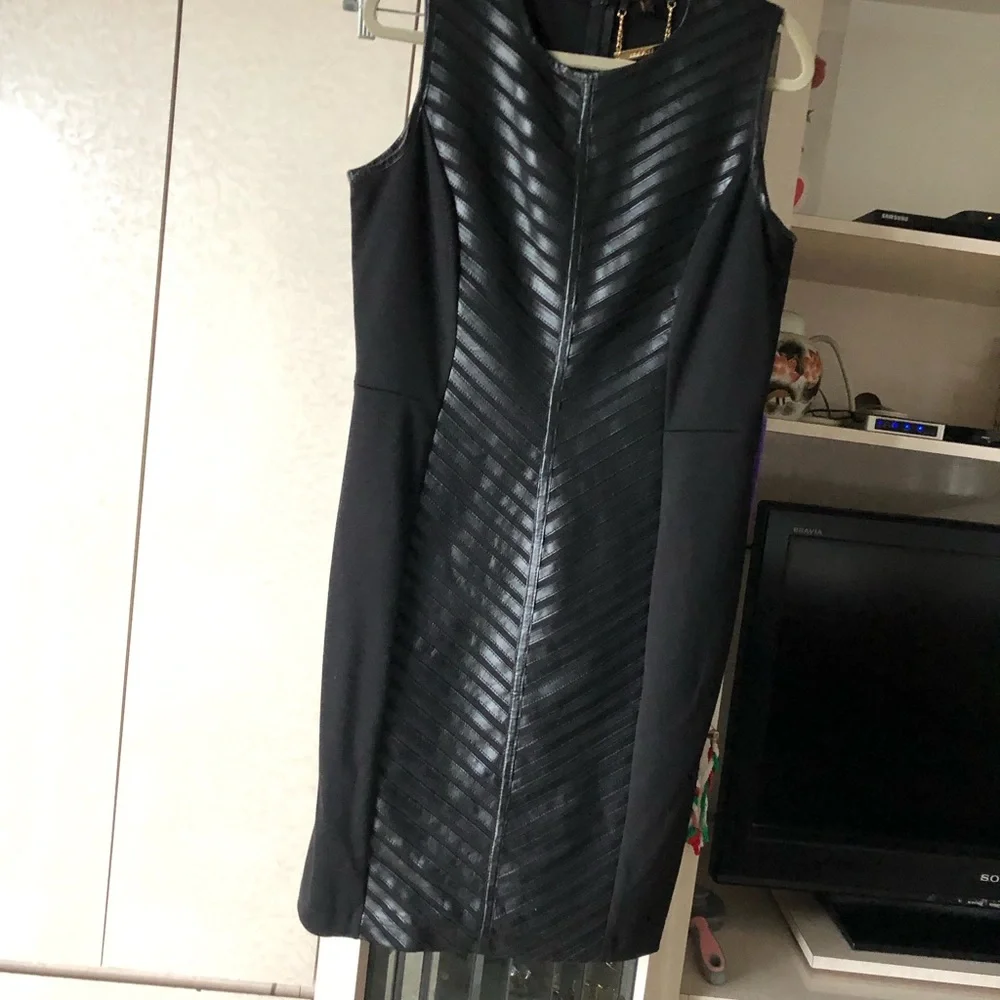 IMAN Black Faux-Leather Paneled Midi Dress - Picture 2 of 5